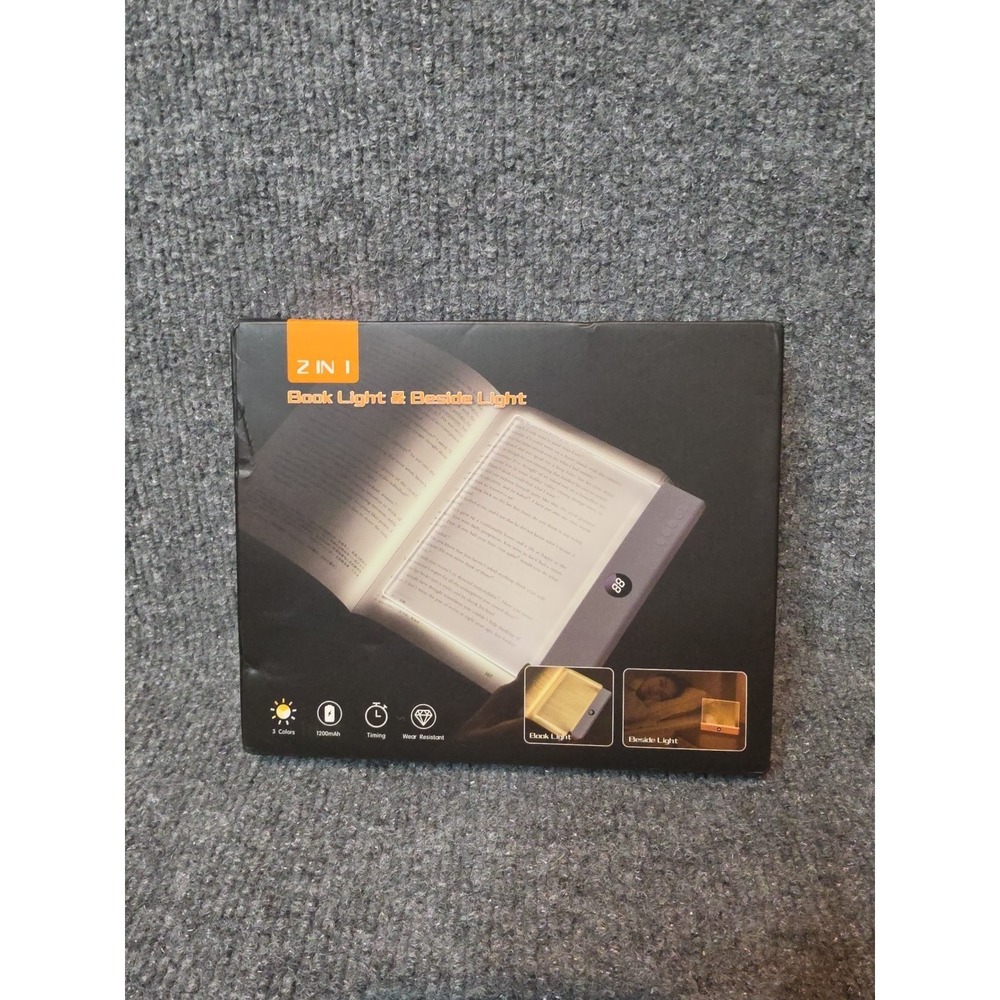 Z IN 1 2-in-1 Rechargeable Book Light & Bedside Lamp 3 Colors 1200mAh New‎